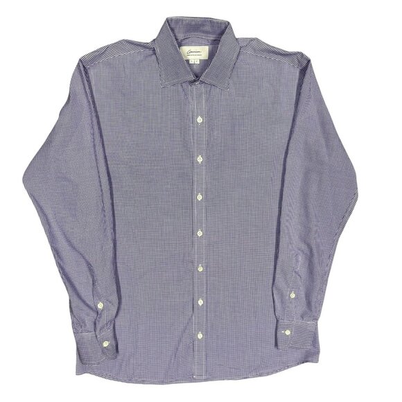 Garrison Bespoke Dress Shirt Hand Made in Toronto Check Blue Cotton Large - Picture 1 of 8